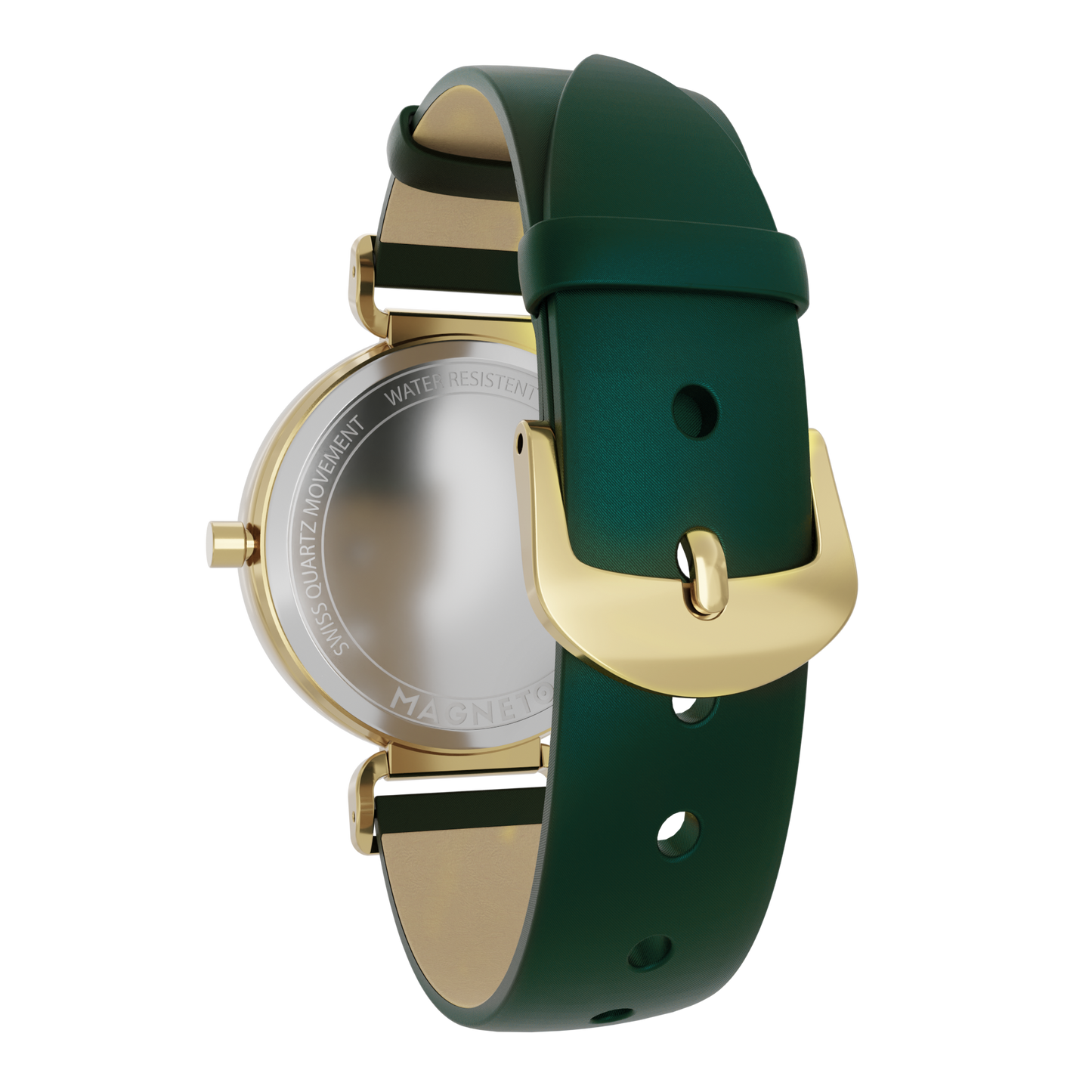 Magneto-Watch-Bella-Gold-Green-Satin-Leder-Gruen-Back