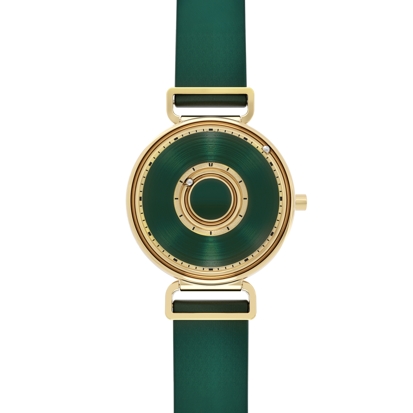 Magneto-Watch-Bella-Gold-Green-Satin-Leder-Gruen-Front