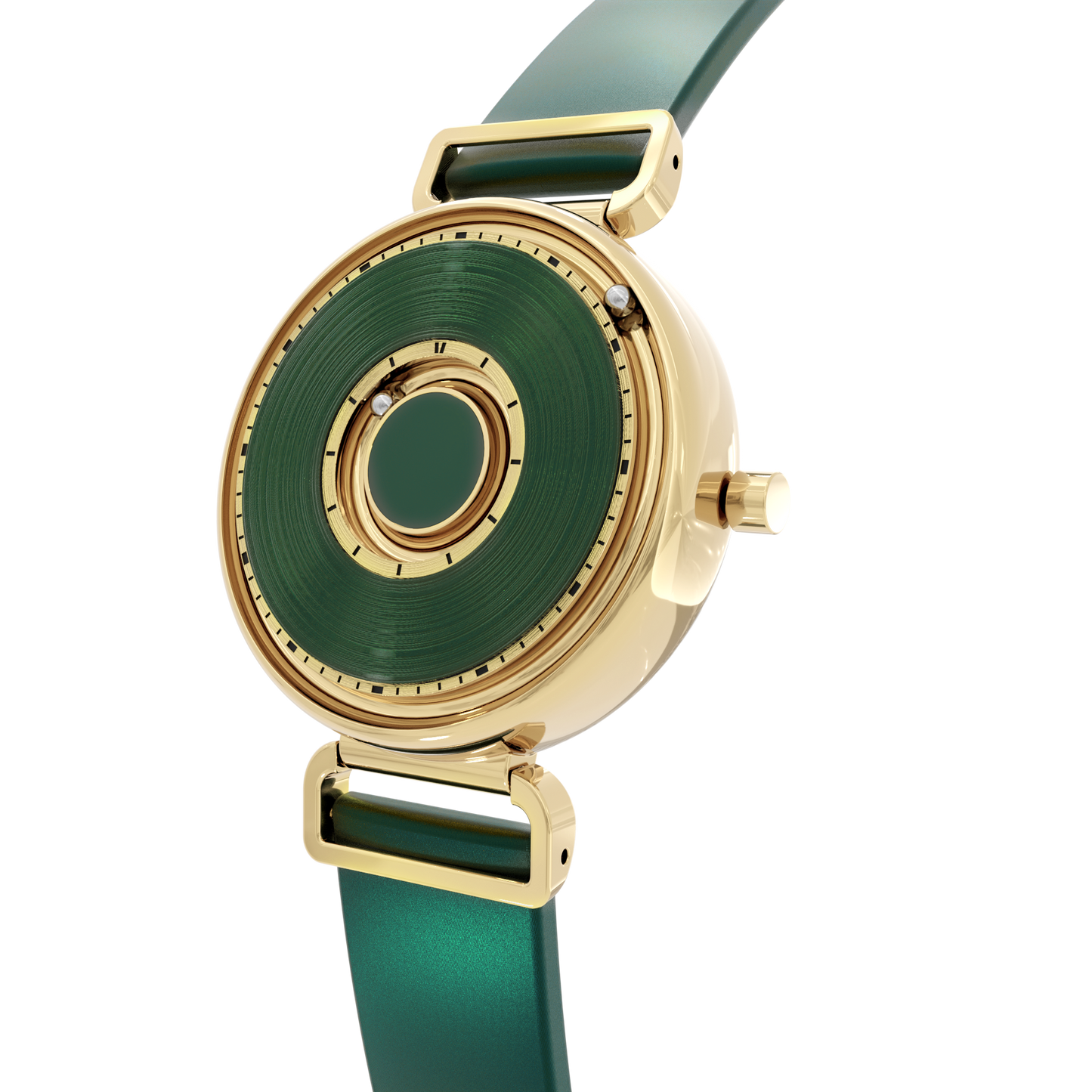 Magneto-Watch-Bella-Gold-Green-Satin-Leder-Gruen-Side