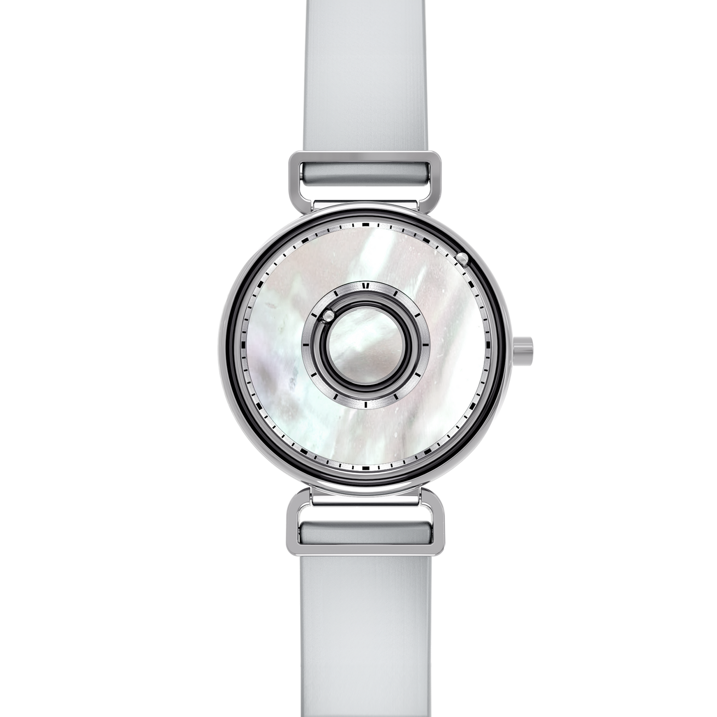 Magneto-Watch-Bella-Silver-Pearl-Satin-Leder-Grau-Front