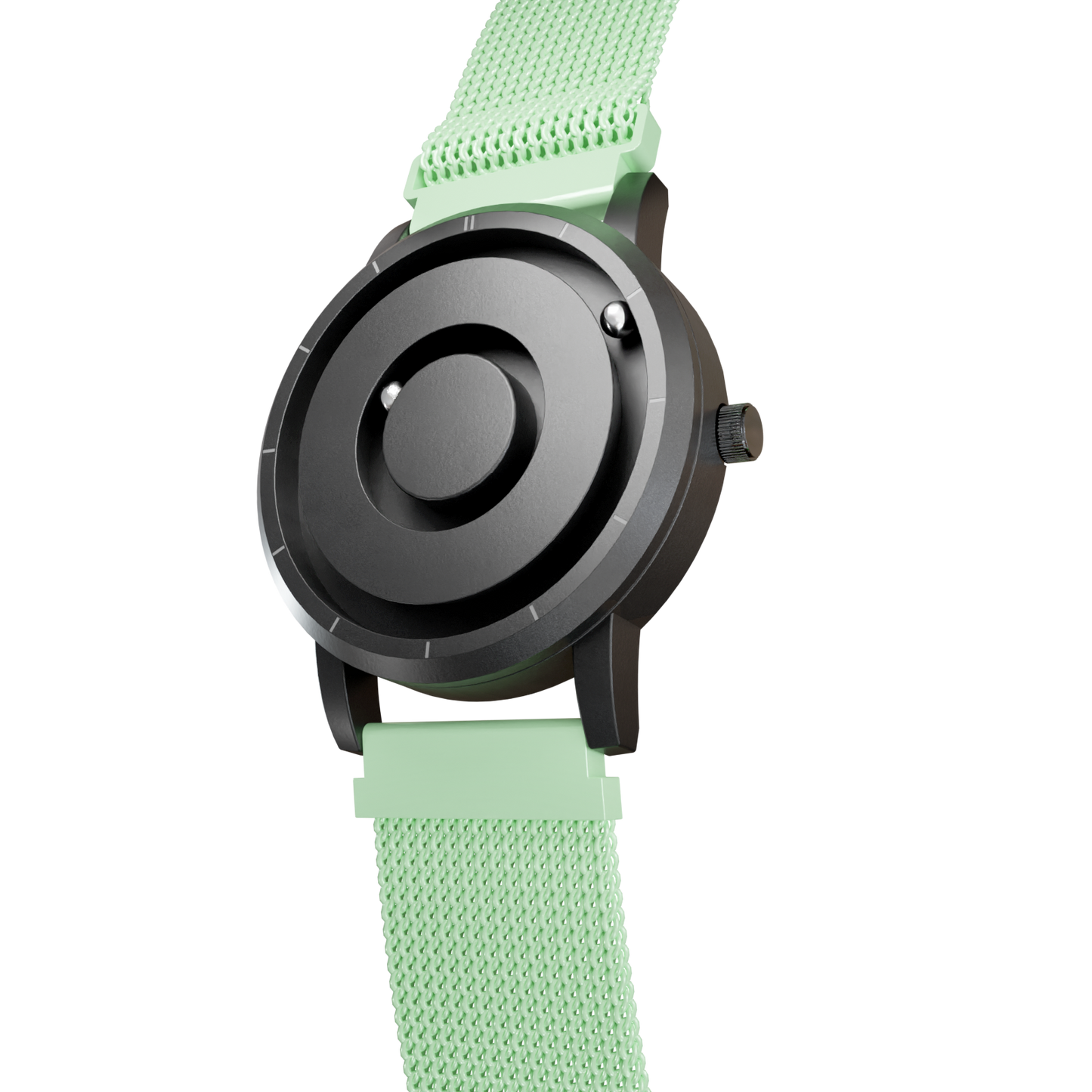 Magneto-Watch-Jupiter-Black-Maschenarmband-Mint-Side
