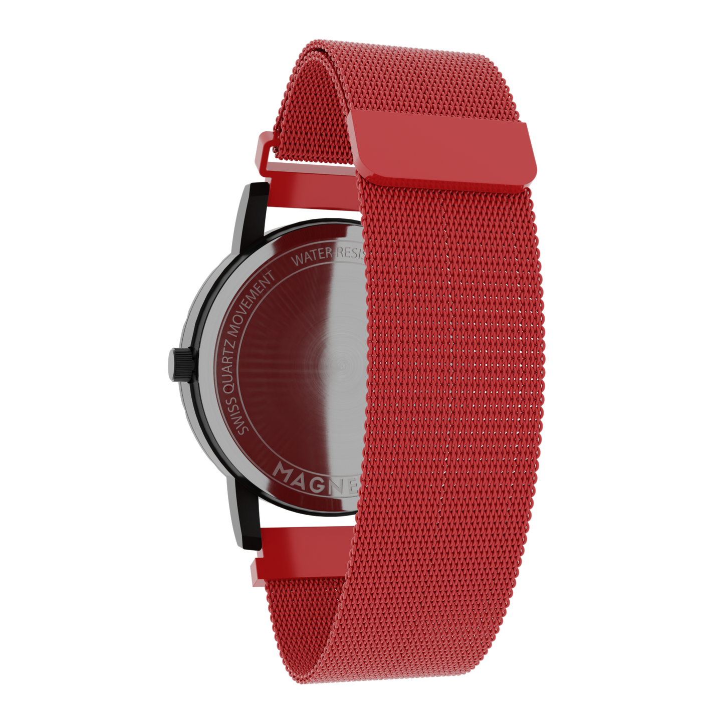 Magneto-Watch-Jupiter-Black-Maschenarmband-Rot-Back