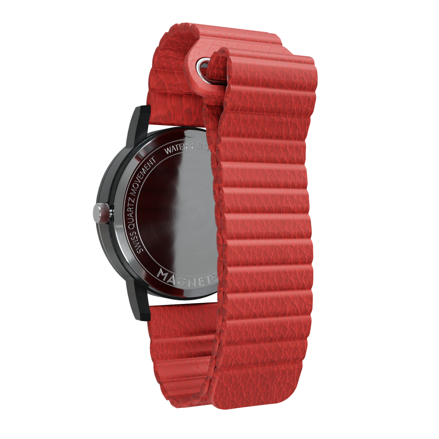 Magneto-Watch-Jupiter-Black-Kunstleder-Magnetisch-Rot-Back