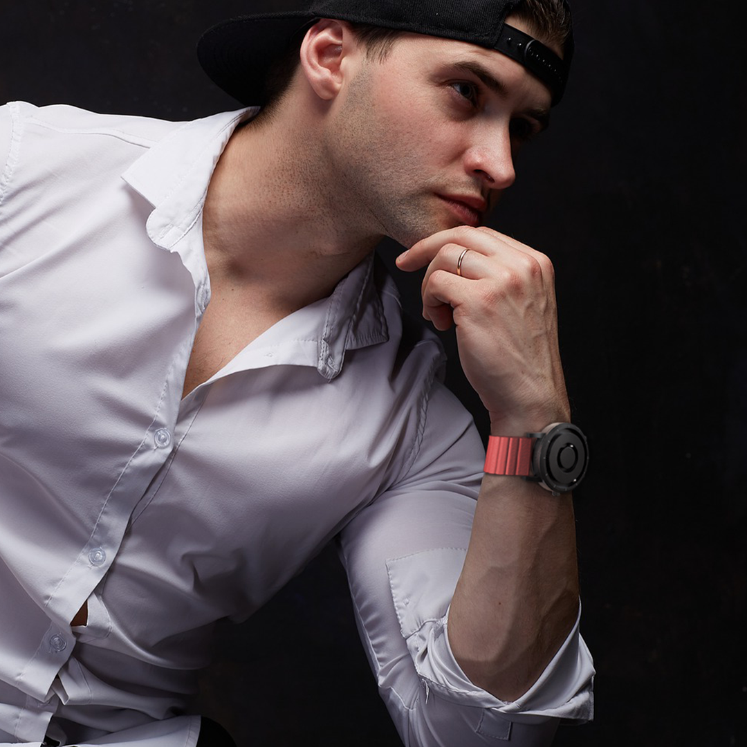 Magneto-Watch-Jupiter-Black-Kunstleder-Magnetisch-Rot-Lifestyle-Mann