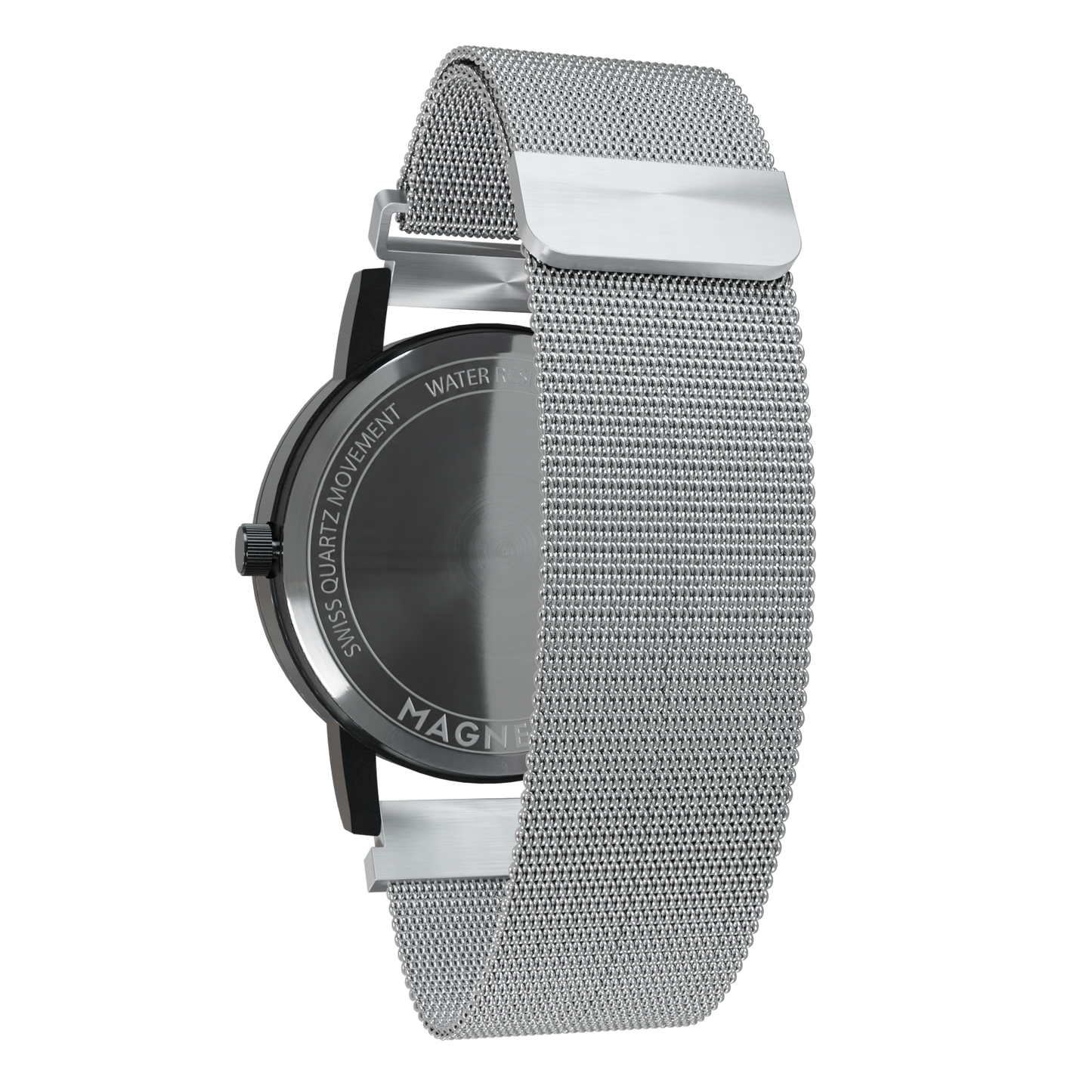 Magneto-Watch-Jupiter-Black-Maschenarmband-Silber-Back