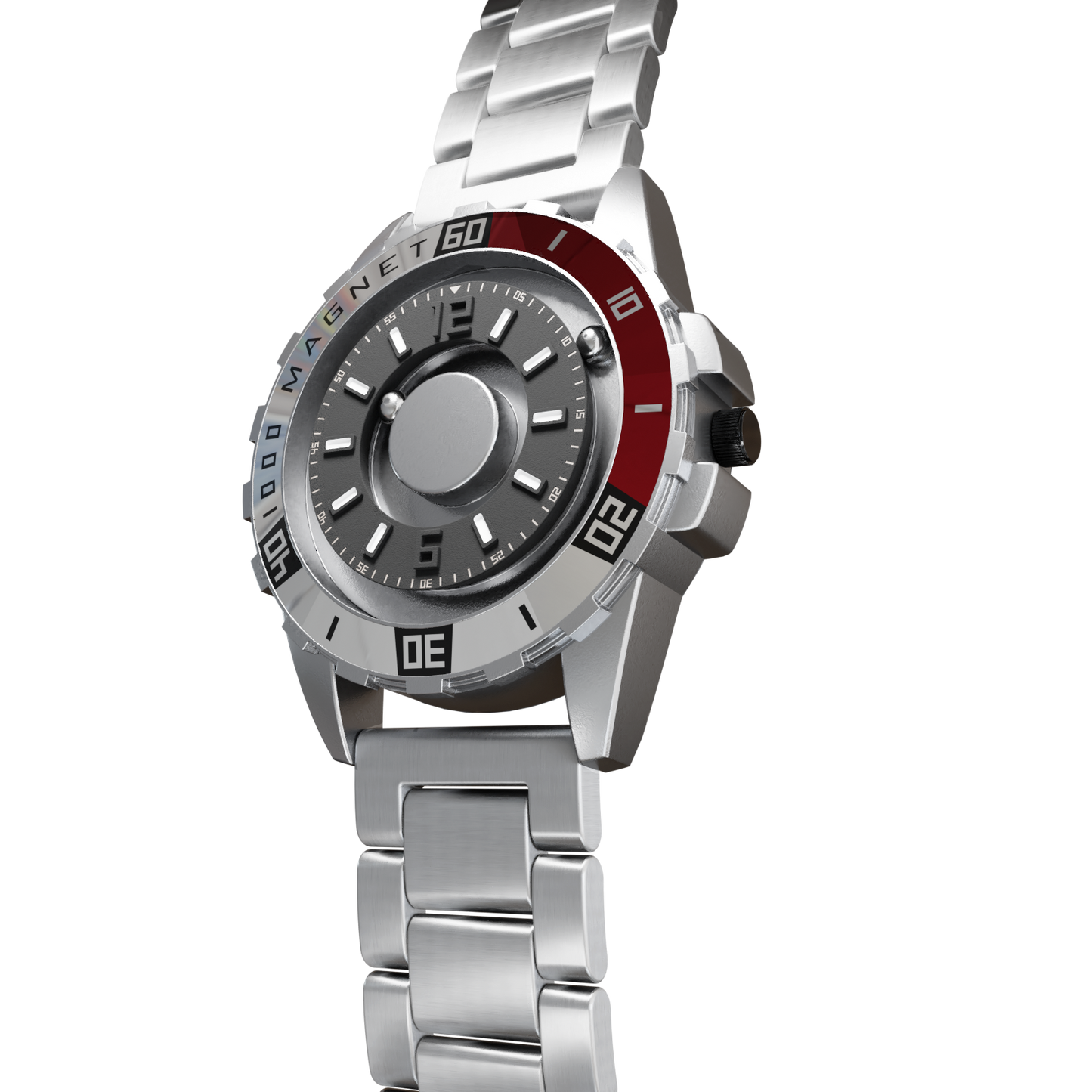 Magneto-Watch-Uranus-Red-Edelstahl-Silber-Side