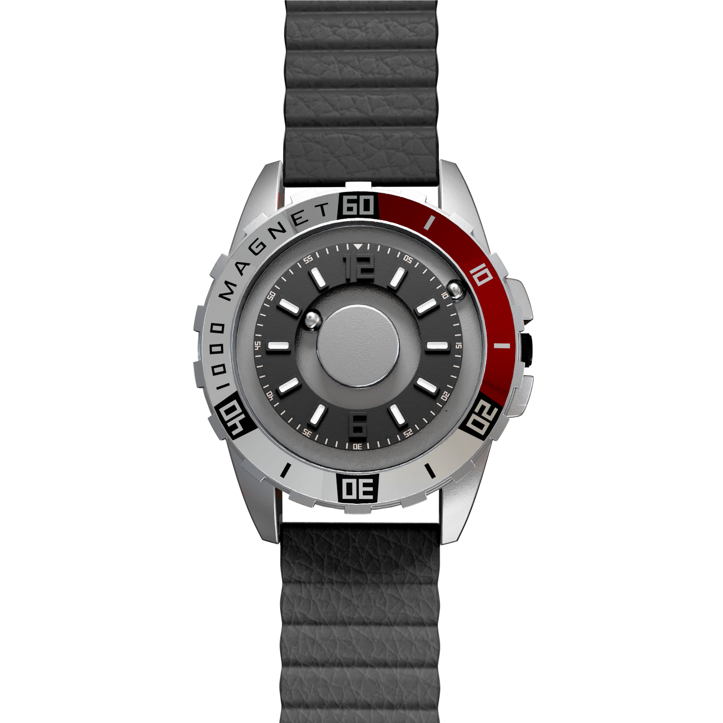 Magneto-Watch-Uranus-Red-Kunstleder-Magnetisch-Schwarz-Front