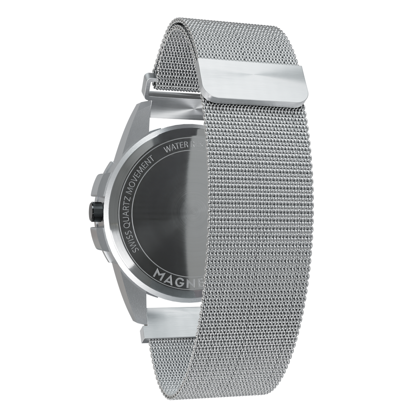 Magneto-Watch-Uranus-Red-Maschenarmband-Silber-Back