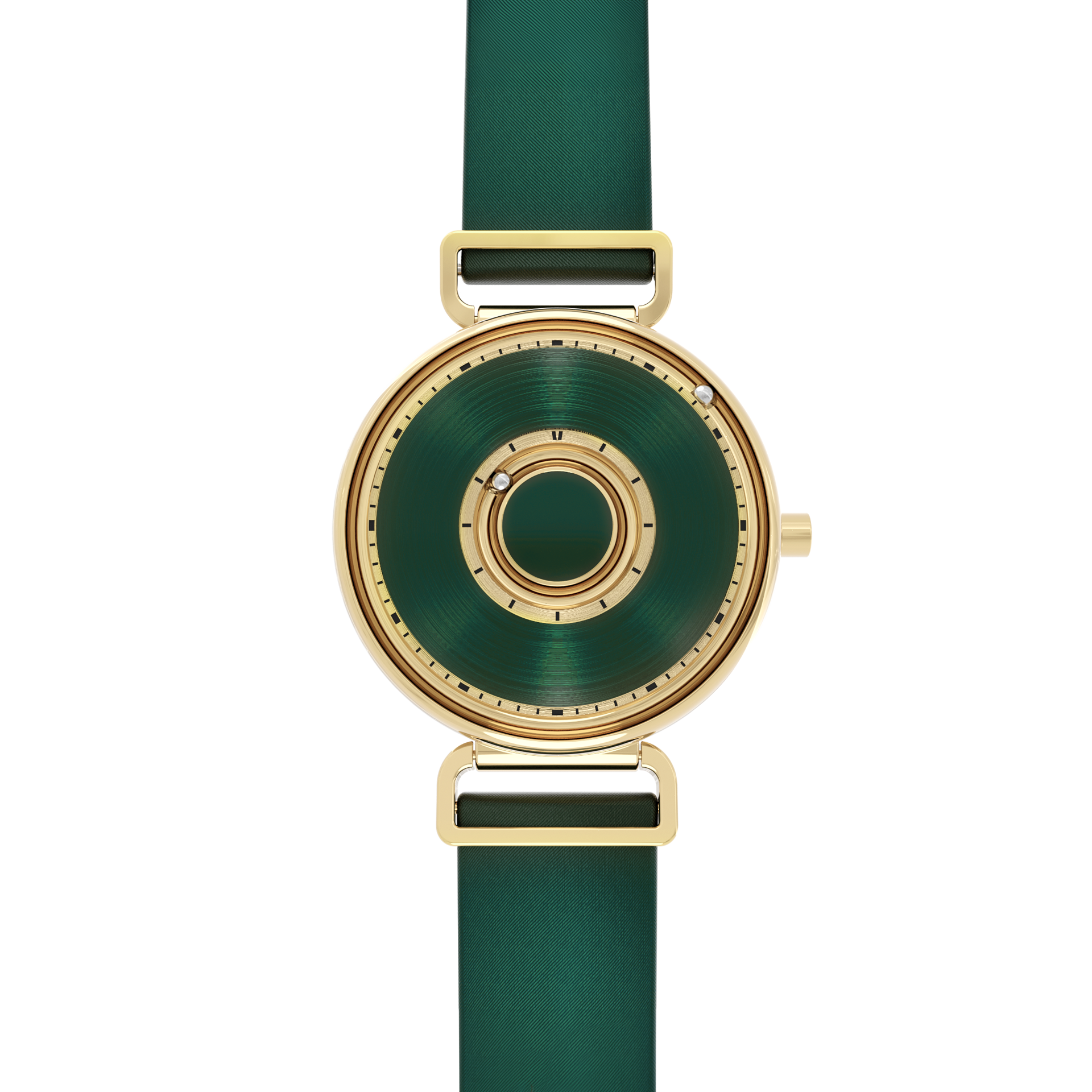 Magneto-Watch-Bella-Gold-Green-Satin-Leder-Gruen-Front