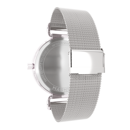 Magneto-Watch-Bella-Silver-Pearl-Maschenarmband-Sicherheitsverschluss-Silber-16mm-Side