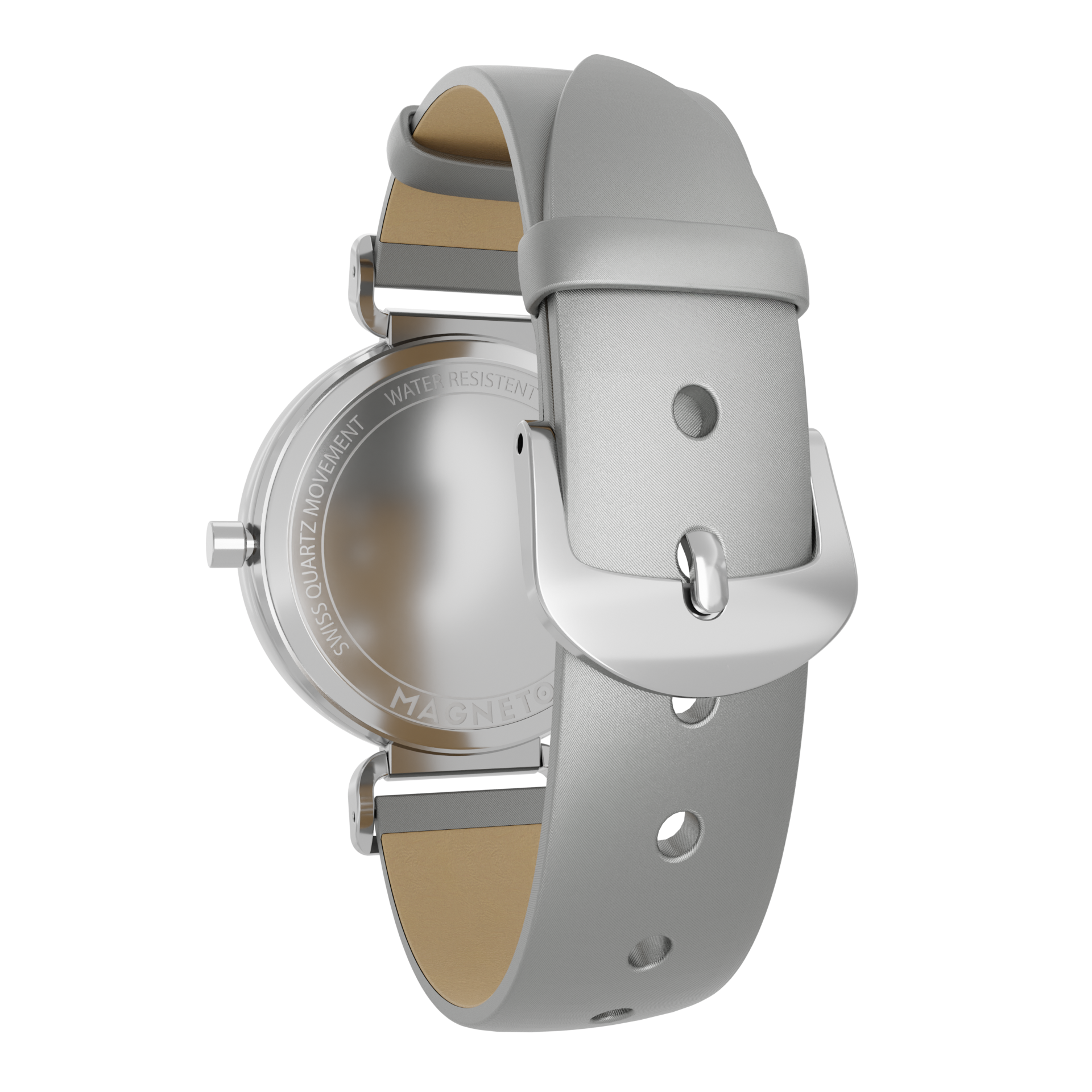 Magneto-Watch-Bella-Silver-Pearl-Satin-Leder-Grau-Back