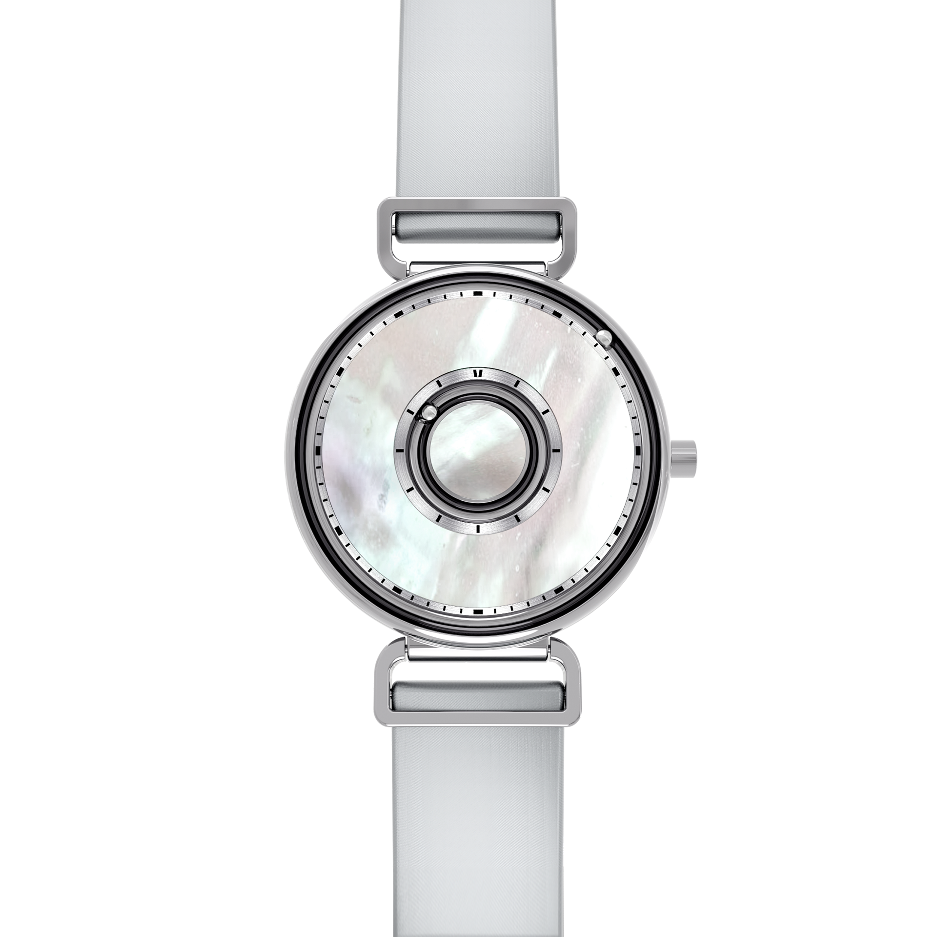    Magneto-Watch-Bella-Silver-Pearl-Satin-Leder-Grau-Front