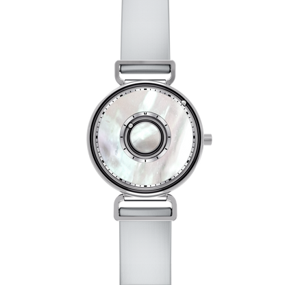    Magneto-Watch-Bella-Silver-Pearl-Satin-Leder-Grau-Front