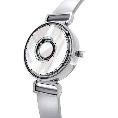Magneto-Watch-Bella-Silver-Pearl-Satin-Leder-Grau-Side