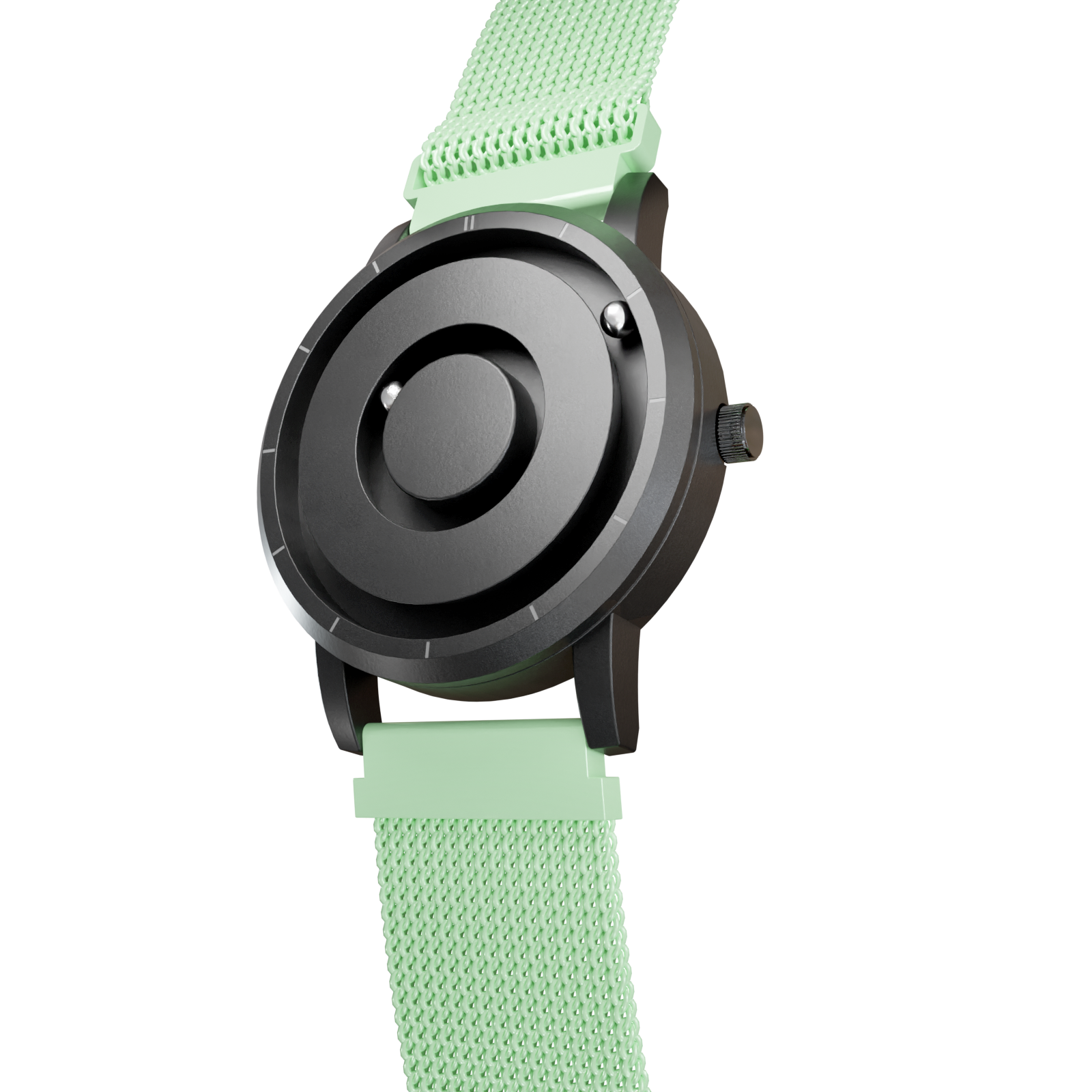 Magneto-Watch-Jupiter-Black-Maschenarmband-Mint-Side