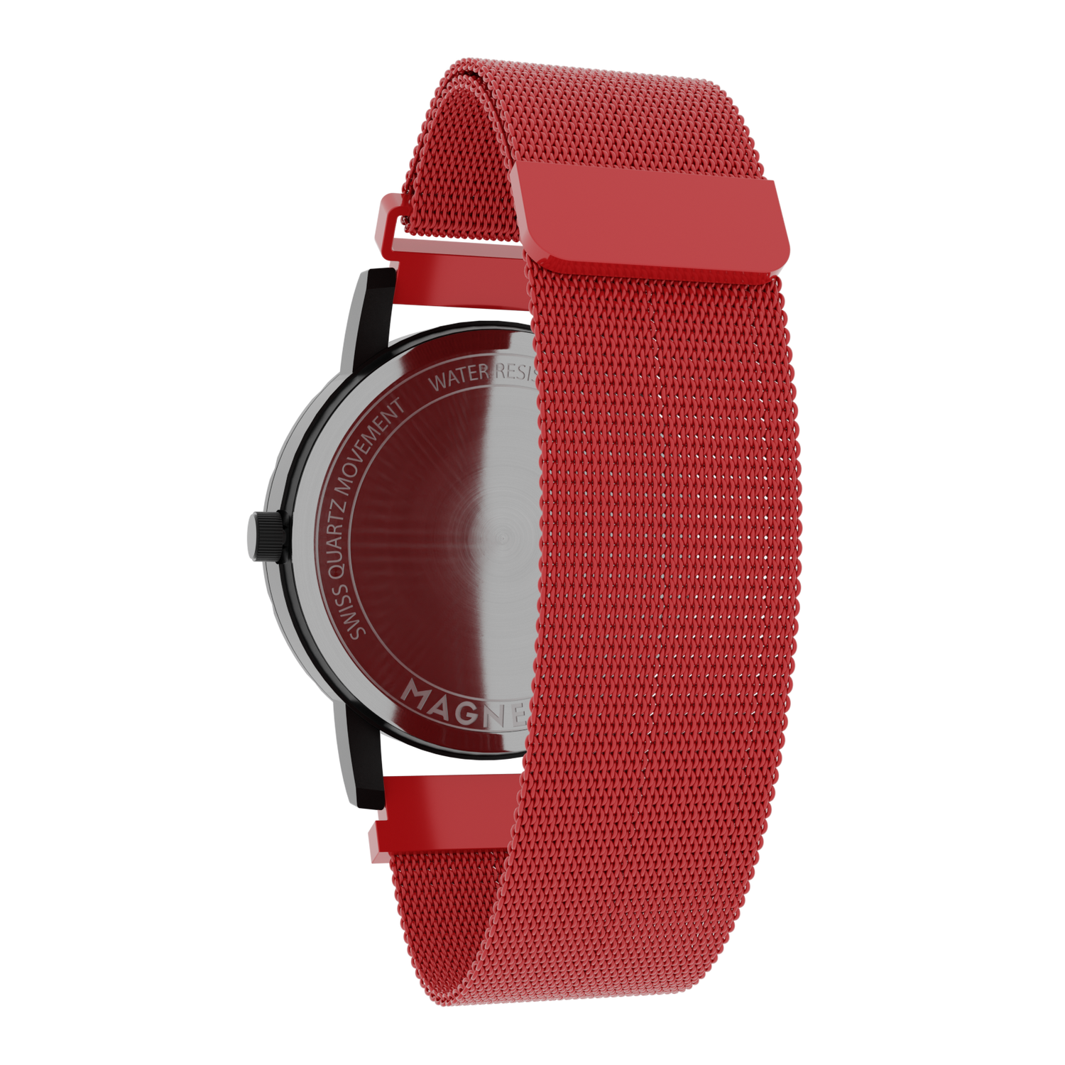 Magneto-Watch-Jupiter-Black-Maschenarmband-Rot-Back