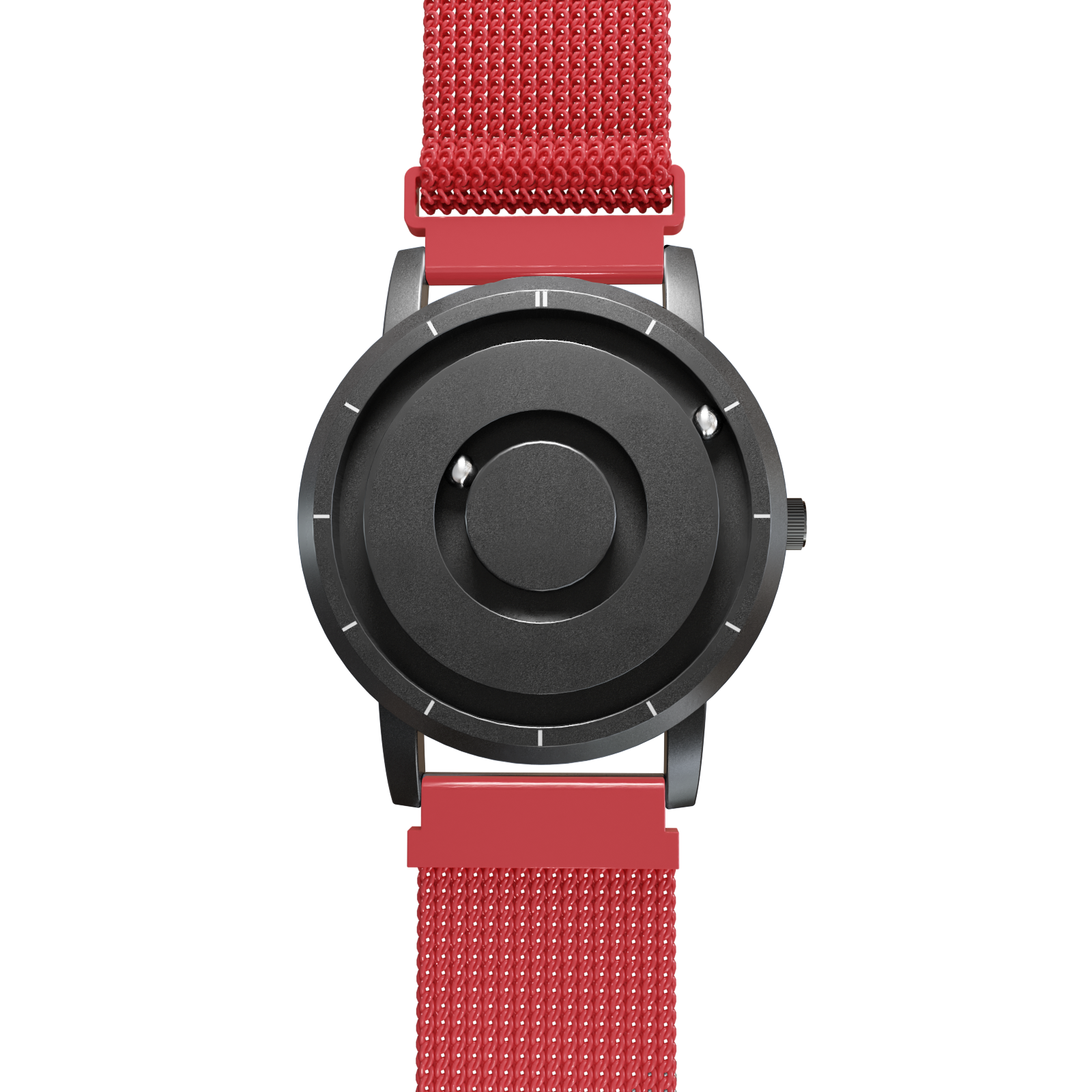 Magneto-Watch-Jupiter-Black-Maschenarmband-Rot-Front