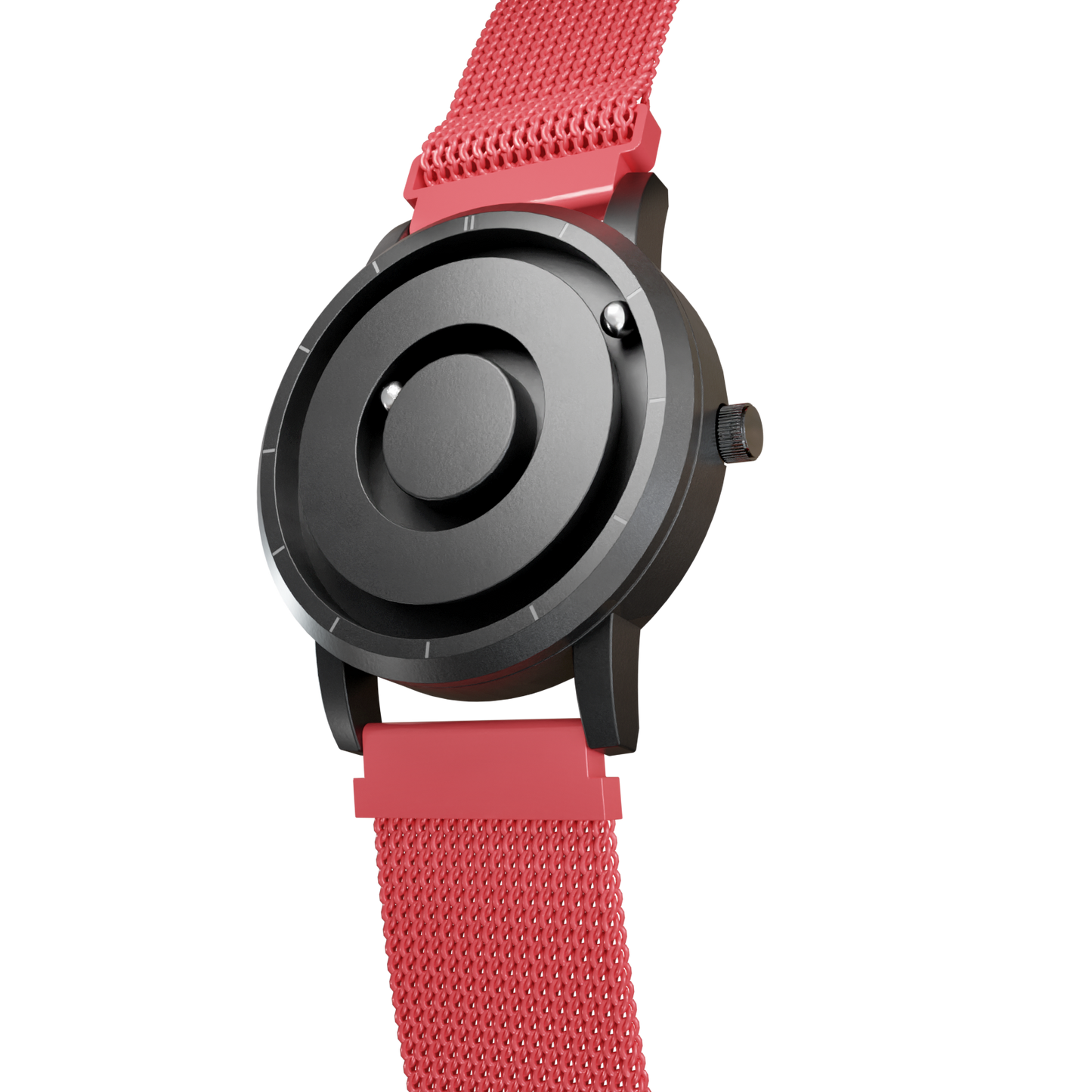    Magneto-Watch-Jupiter-Black-Maschenarmband-Rot-Side