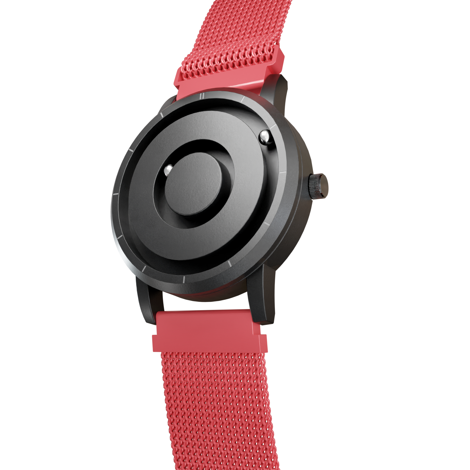    Magneto-Watch-Jupiter-Black-Maschenarmband-Rot-Side
