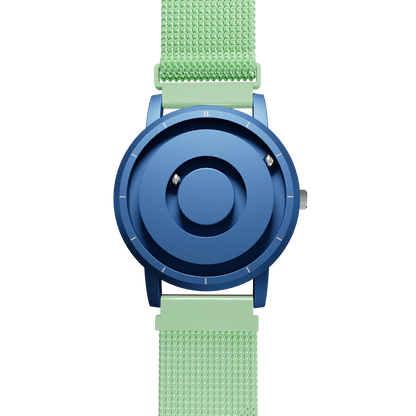 Magneto-Watch-Jupiter-Blue-Maschenarmband-Mint-Front