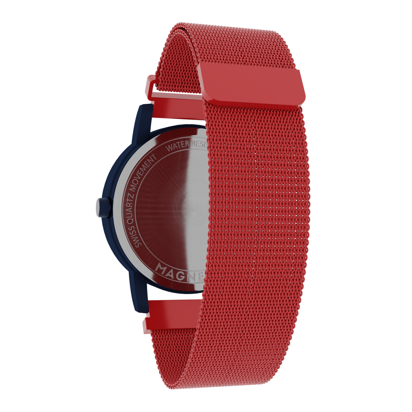 Magneto-Watch-Jupiter-Blue-Maschenarmband-Rot-Back