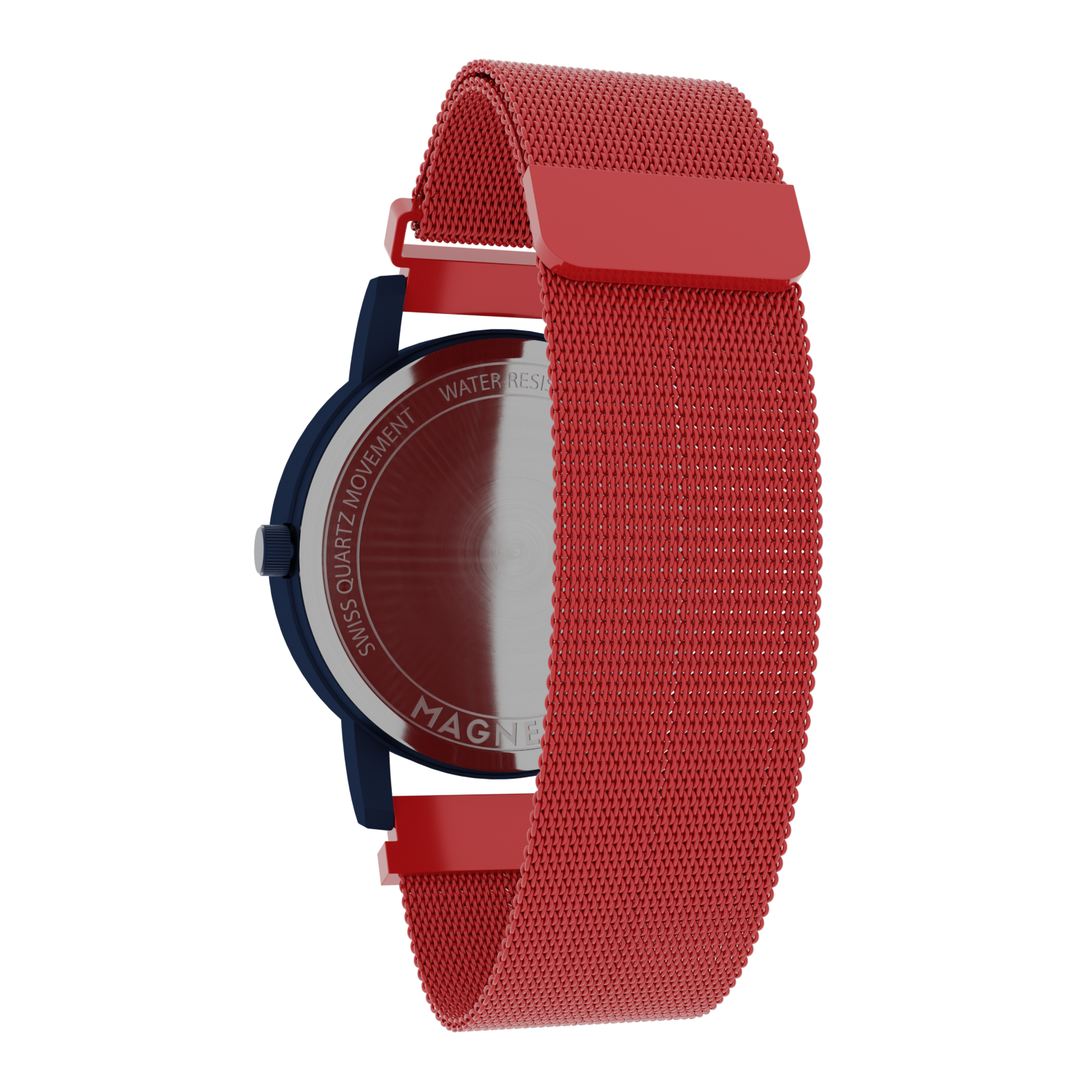 Magneto-Watch-Jupiter-Blue-Maschenarmband-Rot-Back