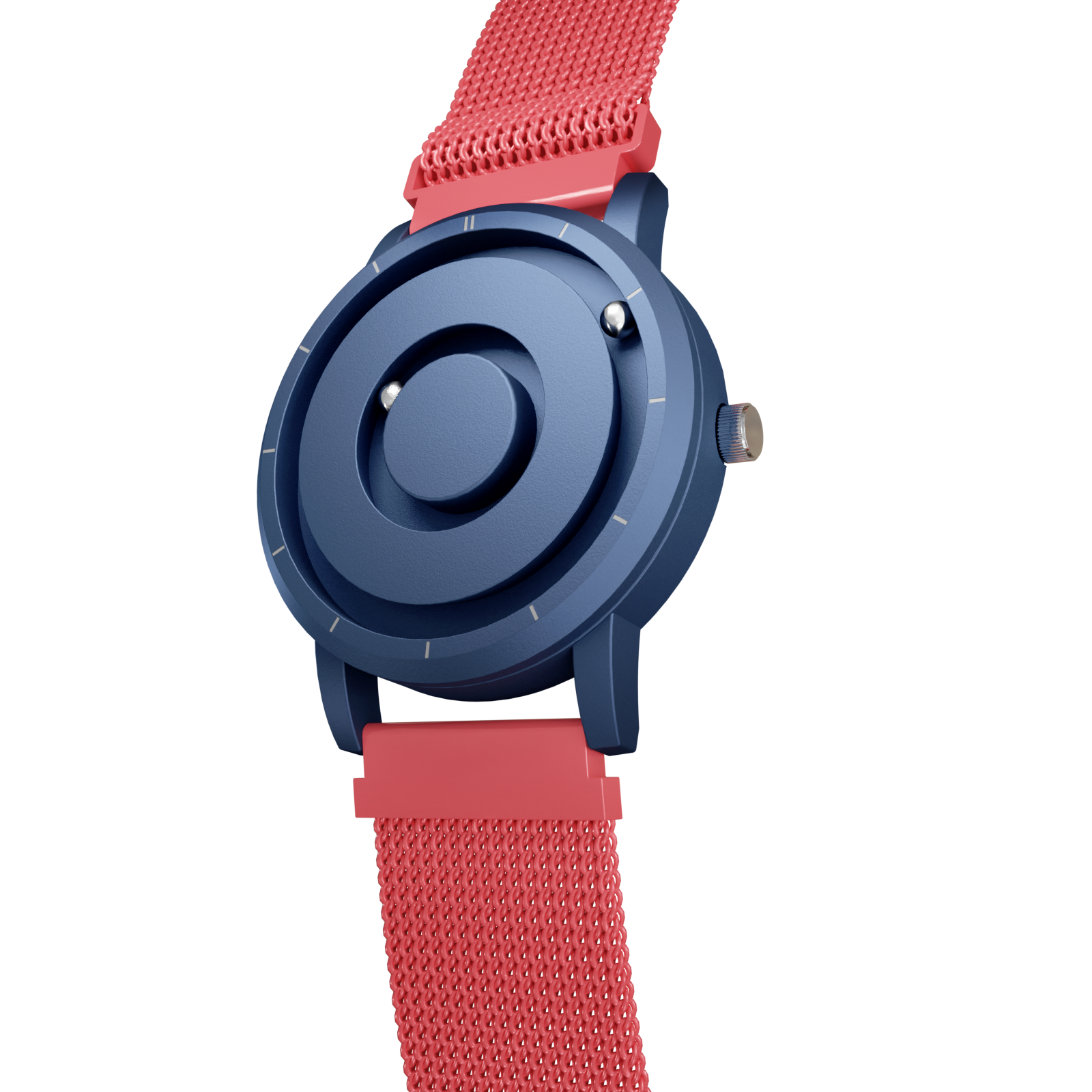 Magneto-Watch-Jupiter-Blue-Maschenarmband-Rot-Side