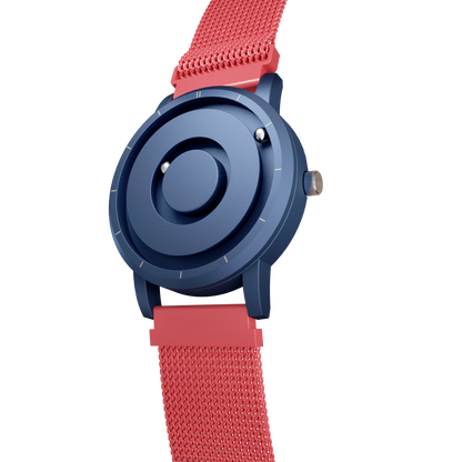 Magneto-Watch-Jupiter-Blue-Maschenarmband-Rot-Side