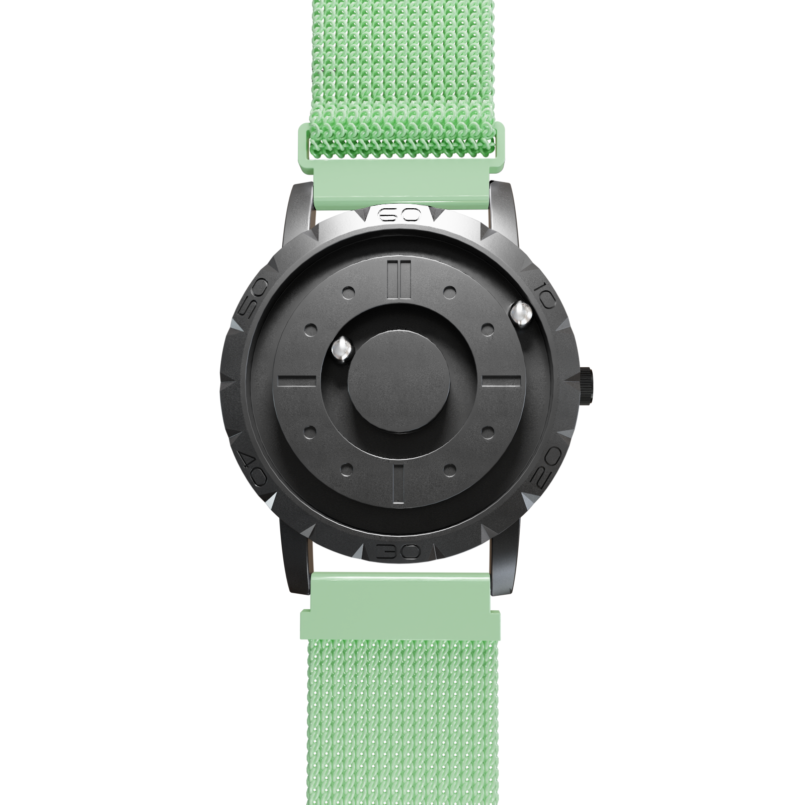 Magneto-Watch-Komet-Black-Maschenarmband-Mint-Front