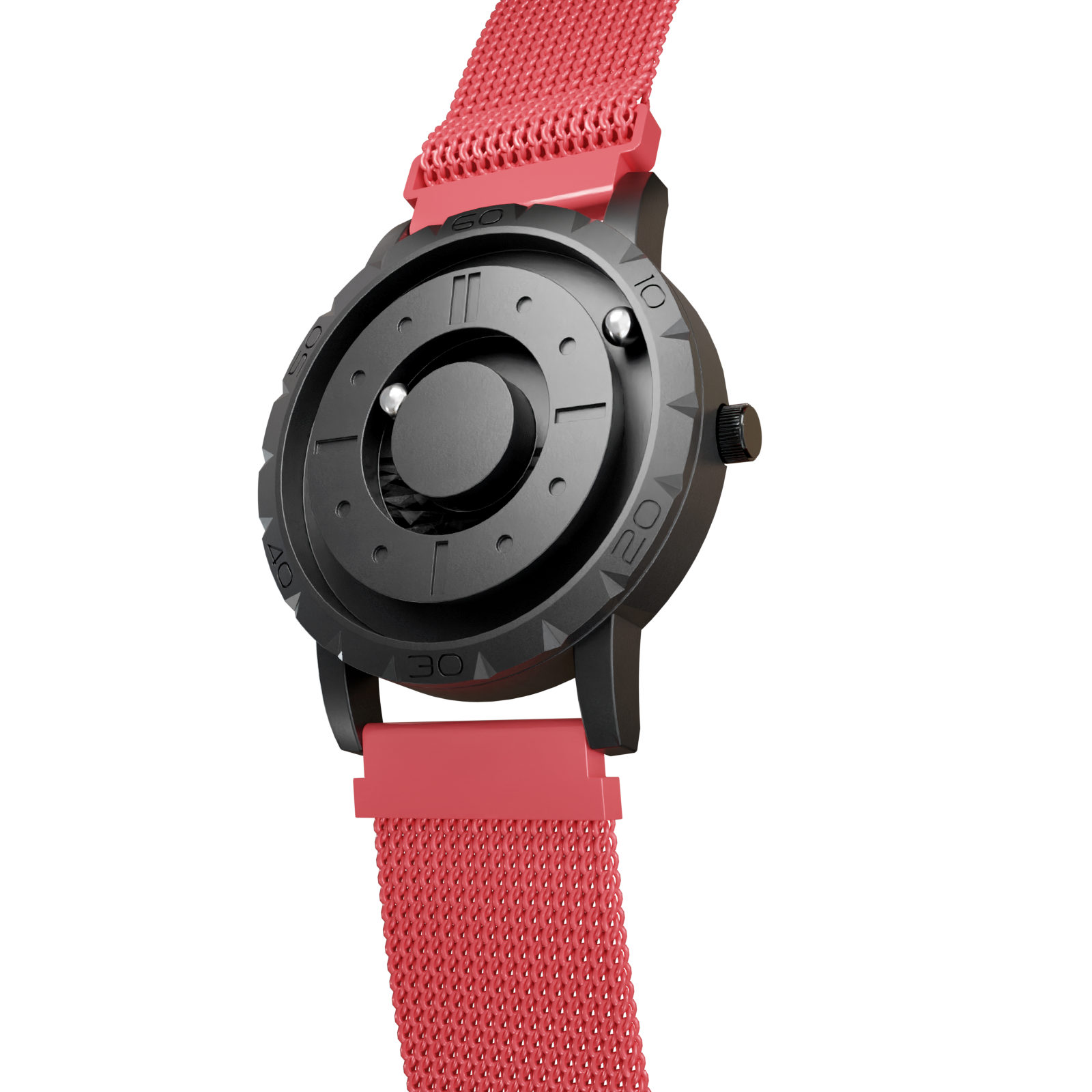 Magneto-Watch-Komet-Black-Maschenarmband-Rot-Side