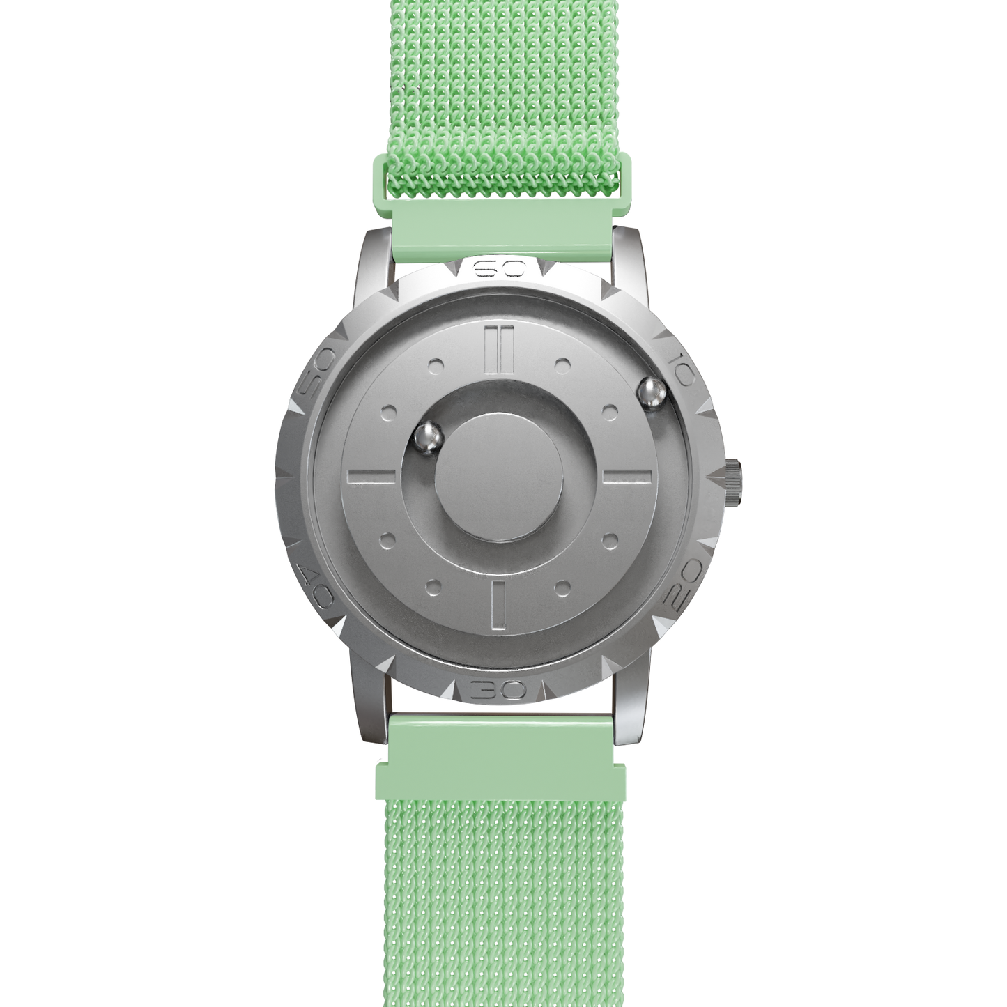     Magneto-Watch-Komet-Silver-Maschenarmband-Mint-Front