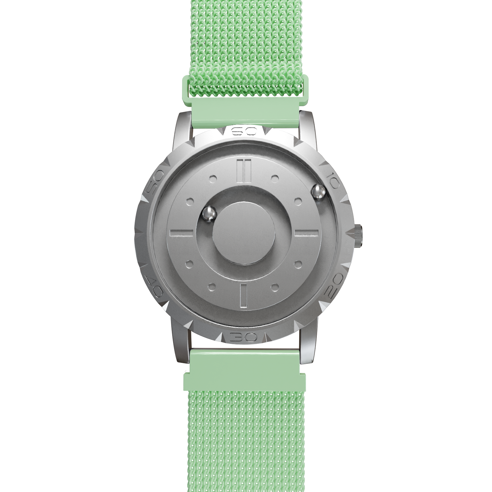     Magneto-Watch-Komet-Silver-Maschenarmband-Mint-Front