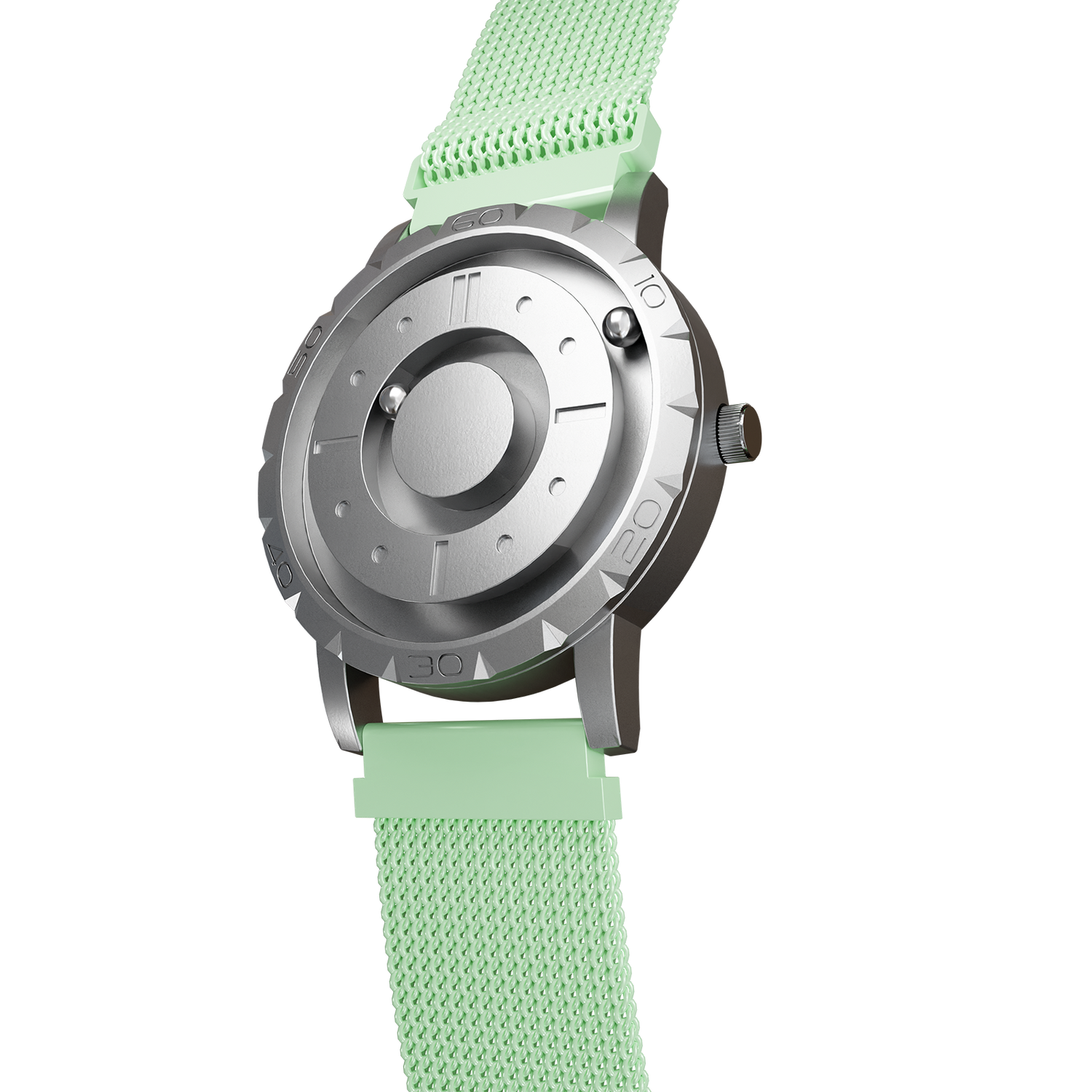 Magneto-Watch-Komet-Silver-Maschenarmband-Mint-Side