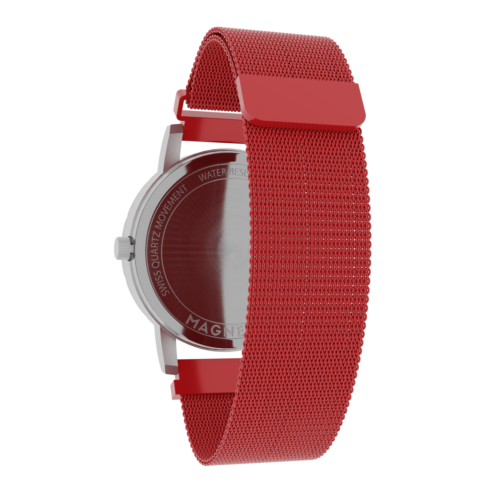 Magneto-Watch-Komet-Silver-Maschenarmband-Rot-Back