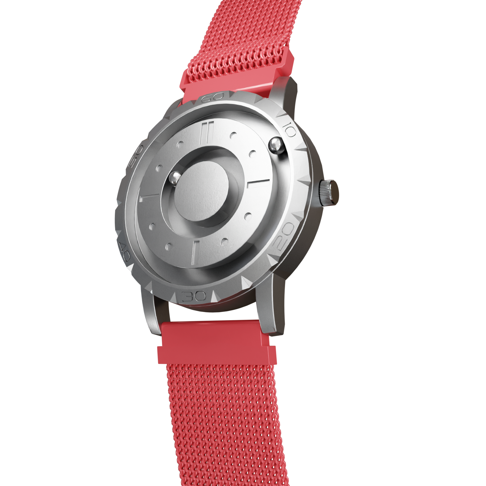 Magneto-Watch-Komet-Silver-Maschenarmband-Rot-Side