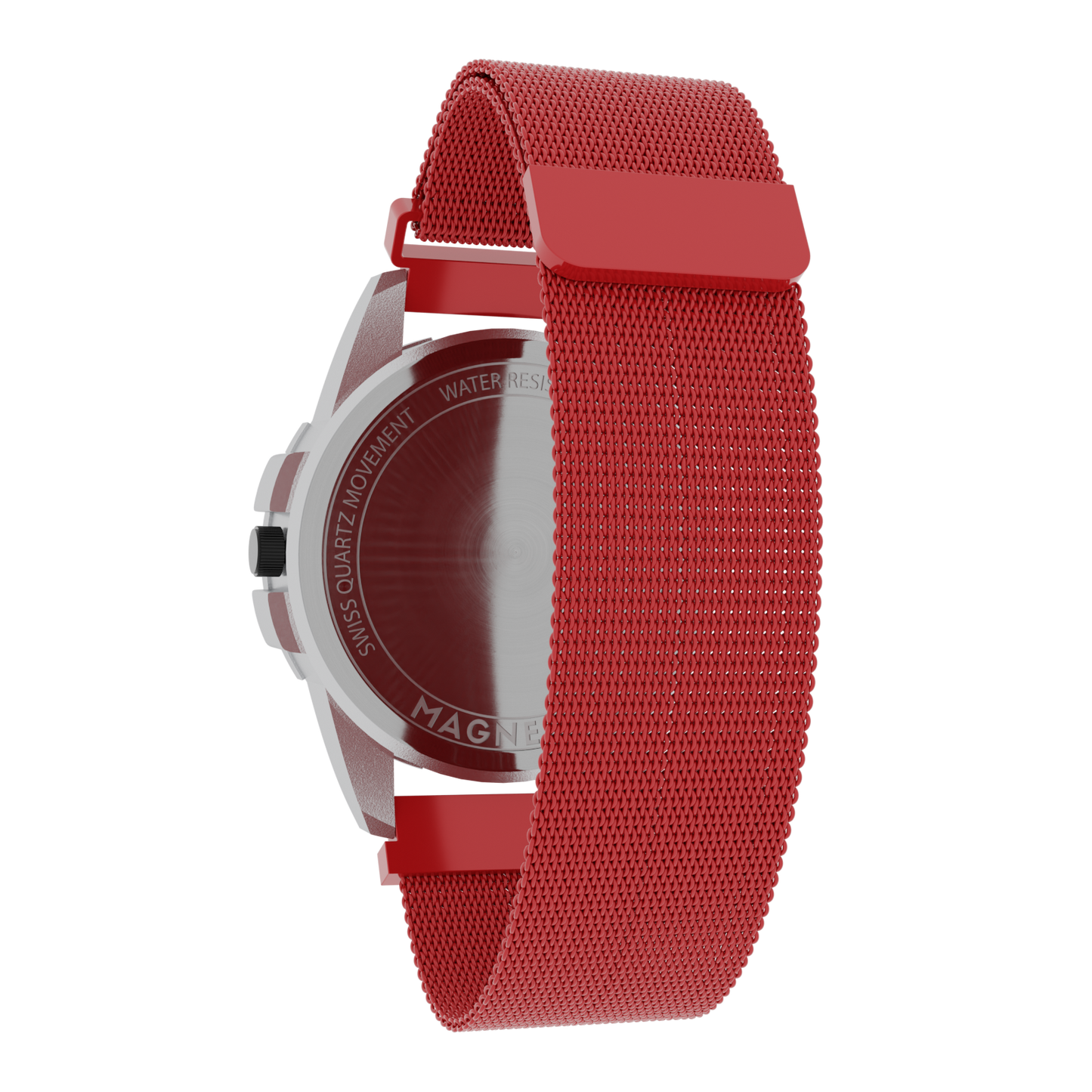 Magneto-Watch-Uranus-Red-Maschenarmband-Rot-Back