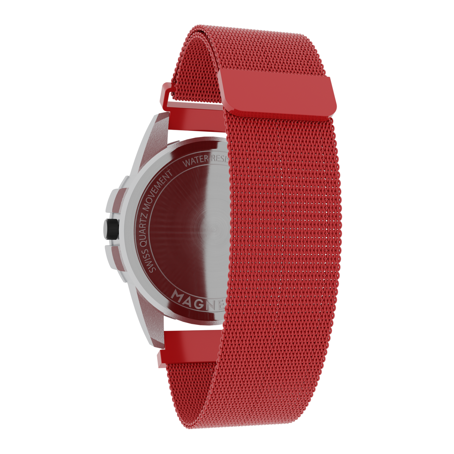 Magneto-Watch-Uranus-Red-Maschenarmband-Rot-Back