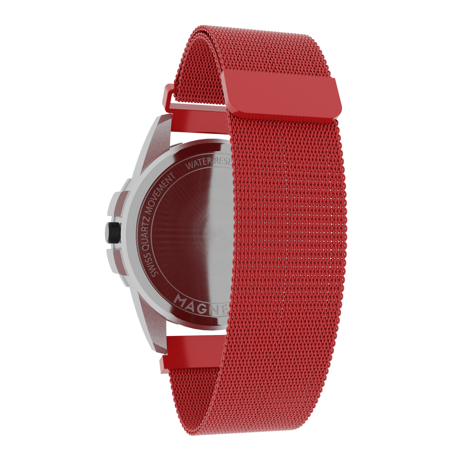 Magneto-Watch-Uranus-Red-Maschenarmband-Rot-Back