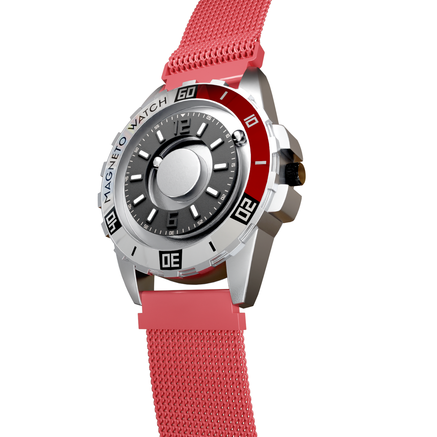 Magneto-Watch-Uranus-Red-Maschenarmband-Rot-Side