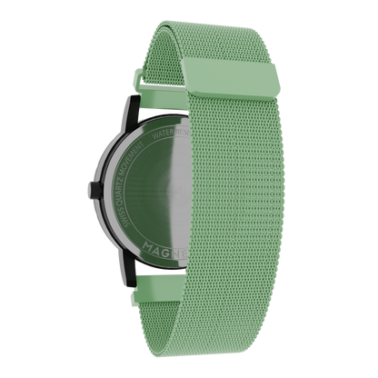 Magneto-Watch-Wave-Black-Maschenarmband-Mint-Kugel-Animation
