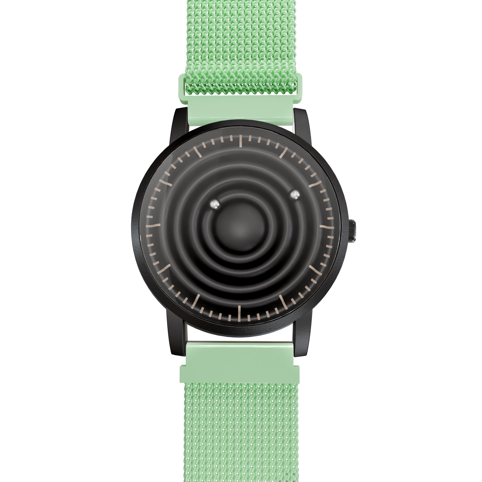 Magneto-Watch-Wave-Black-Maschenarmband-Mint-Front