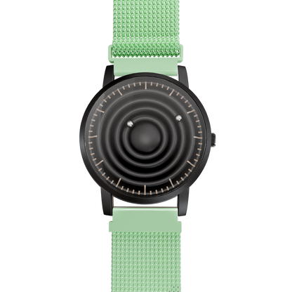 Magneto-Watch-Wave-Black-Maschenarmband-Mint-Front