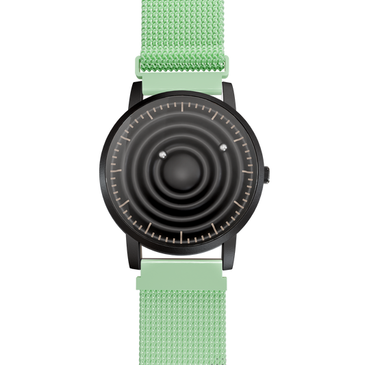 Magneto-Watch-Wave-Black-Maschenarmband-Mint-Front