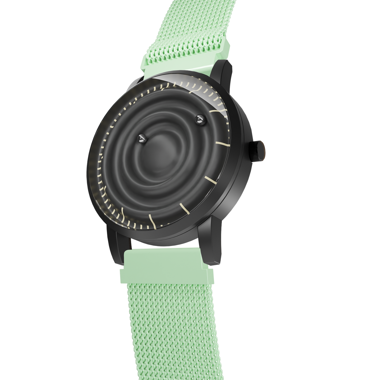Magneto-Watch-Wave-Black-Maschenarmband-Mint-Side