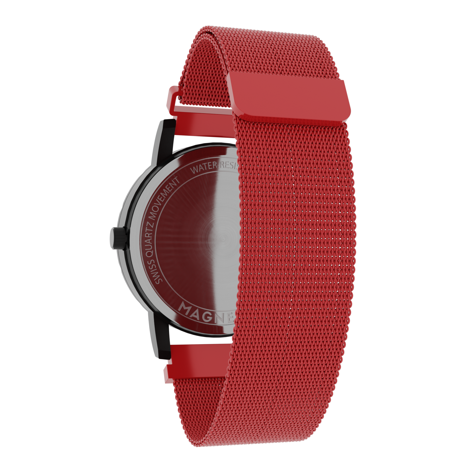     Magneto-Watch-Wave-Black-Maschenarmband-Rot-Back