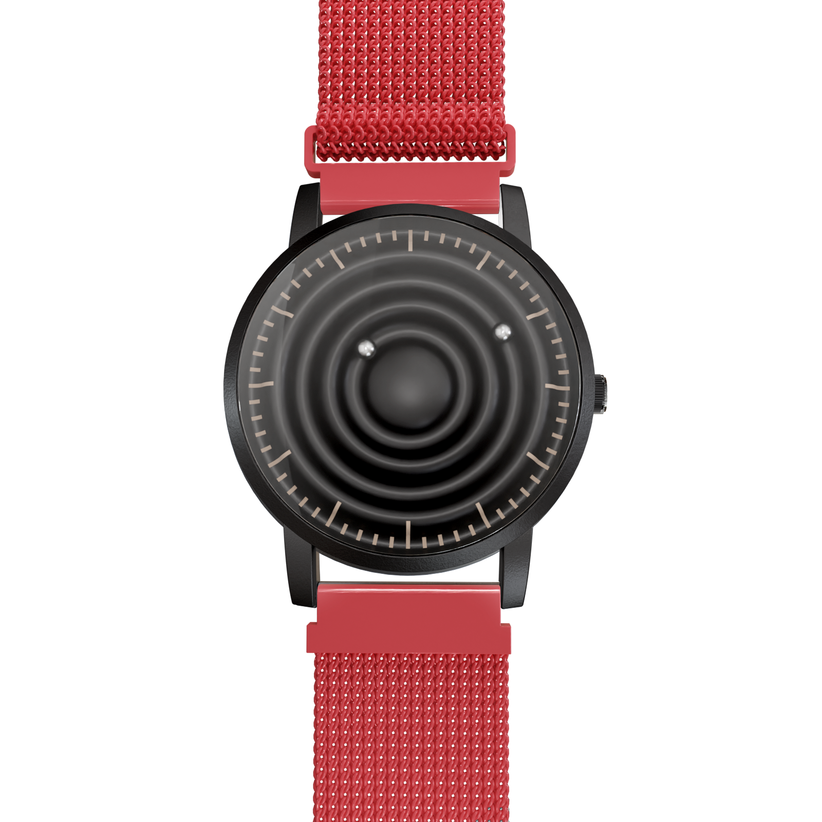 Magneto-Watch-Wave-Black-Maschenarmband-Rot-Front