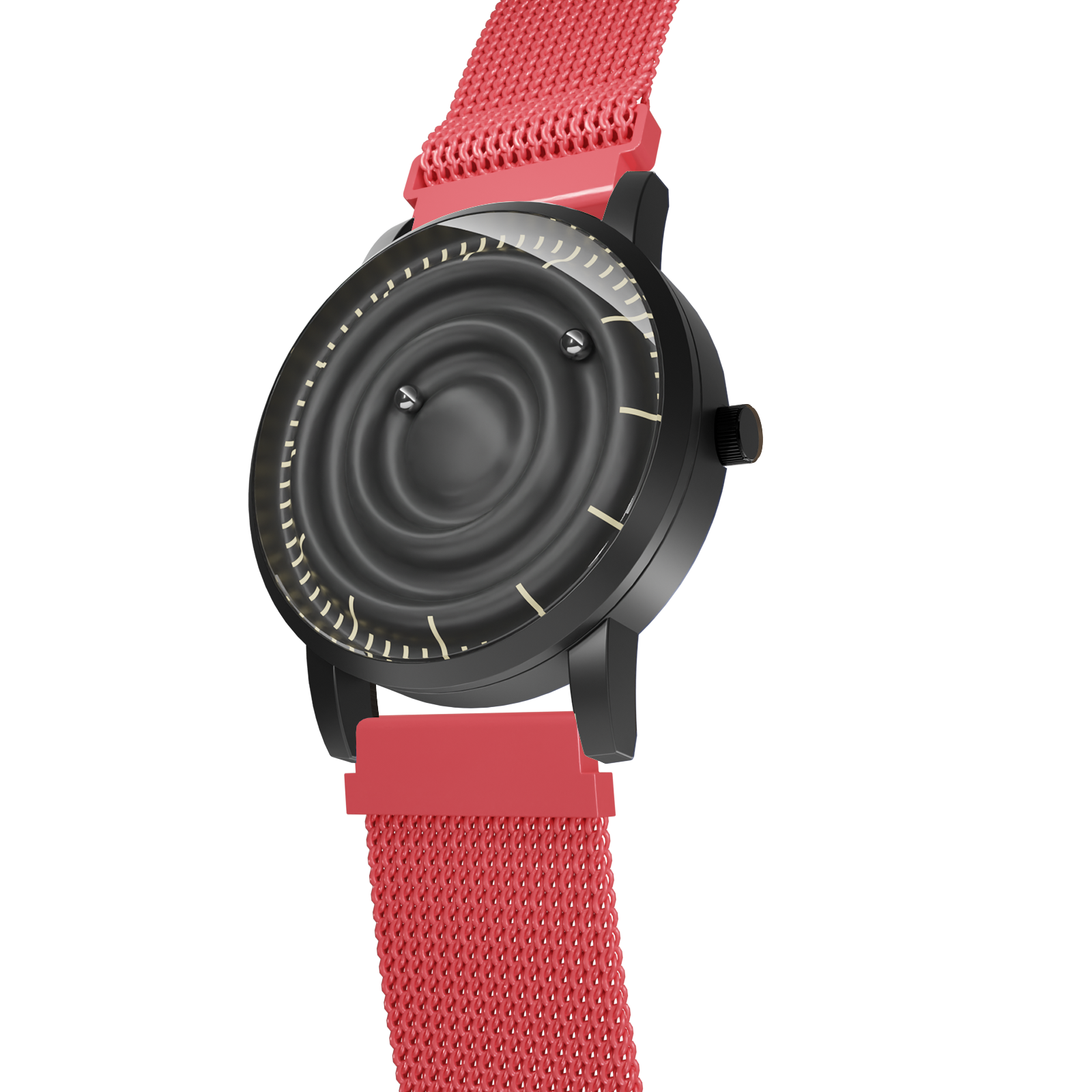 Magneto-Watch-Wave-Black-Maschenarmband-Rot-Side