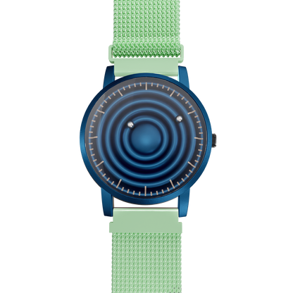Magneto-Watch-Wave-Blue-Maschenarmband-Mint-Front