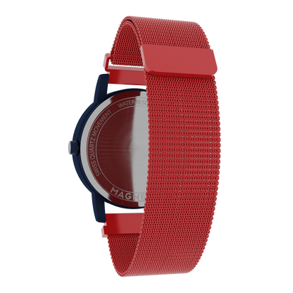     Magneto-Watch-Wave-Blue-Maschenarmband-Rot-Back
