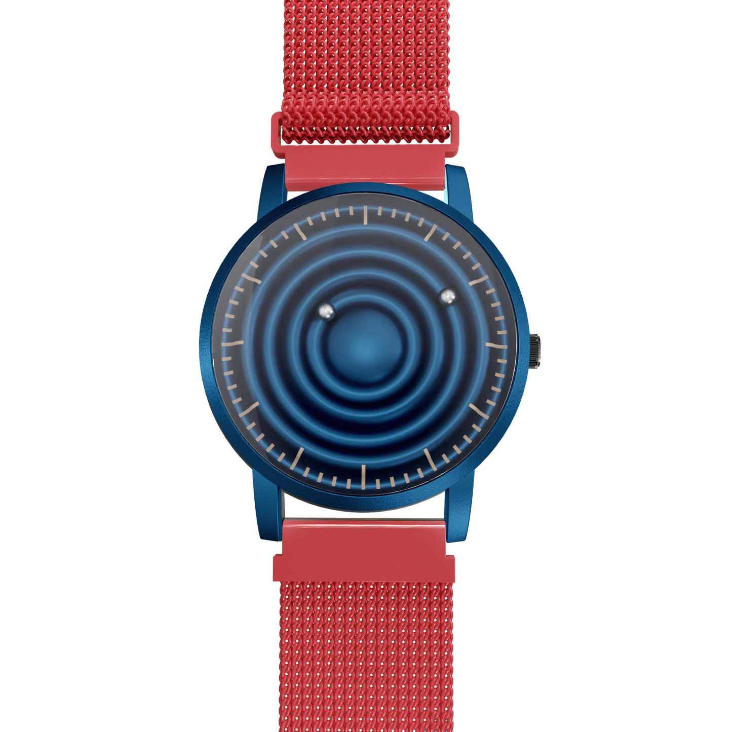 Magneto-Watch-Wave-Blue-Maschenarmband-Rot-Back